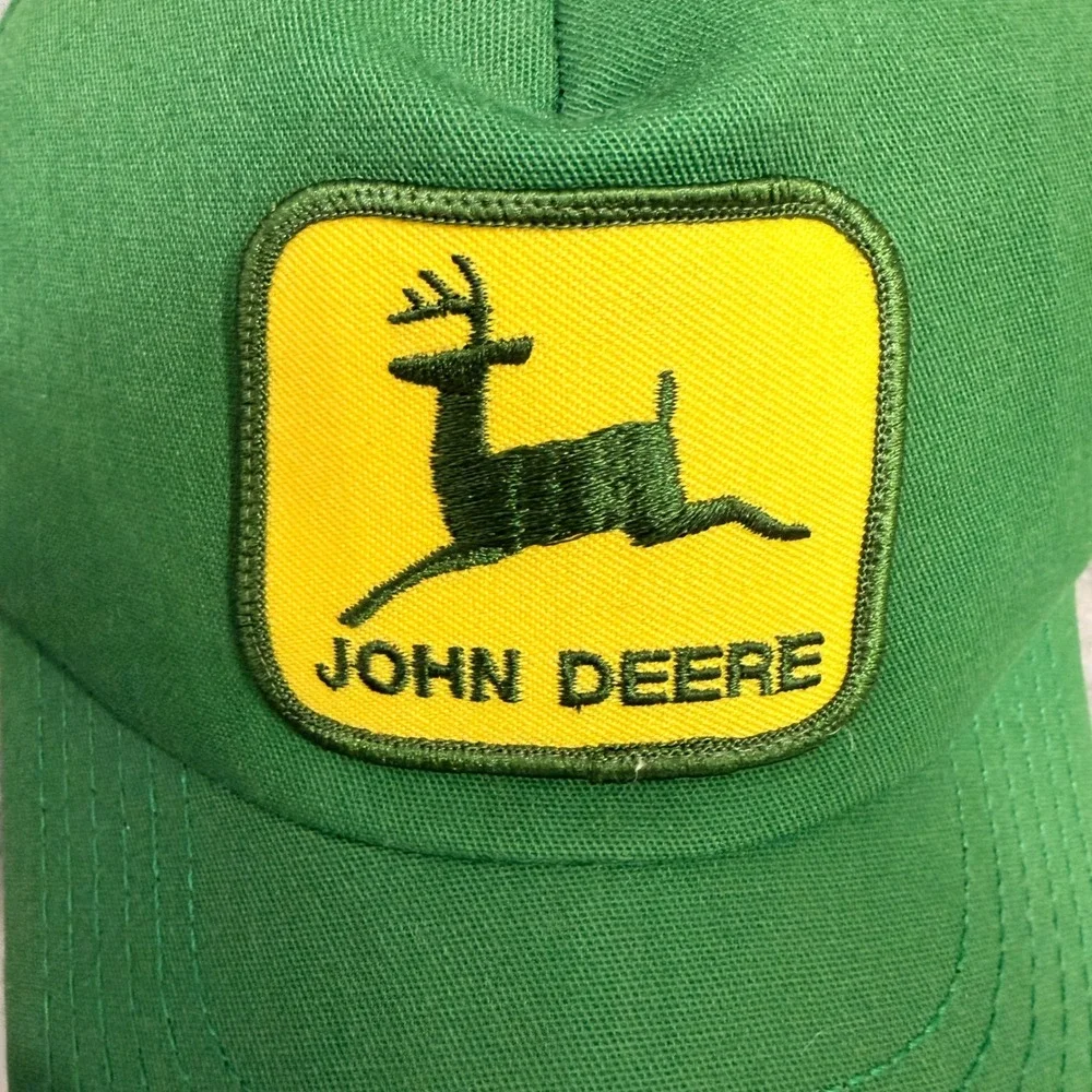 Vintage John Deere Green Snapback Trucker Hat Yellow Logo Patch Mens Cap